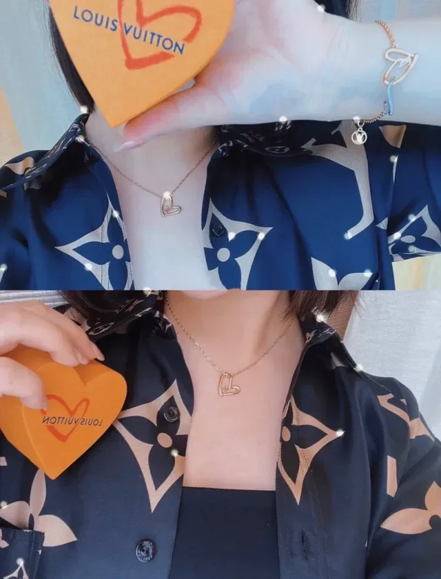 Louis Vuitton Gold-Tone Open Heart and Monogram Pendant Necklaces 2