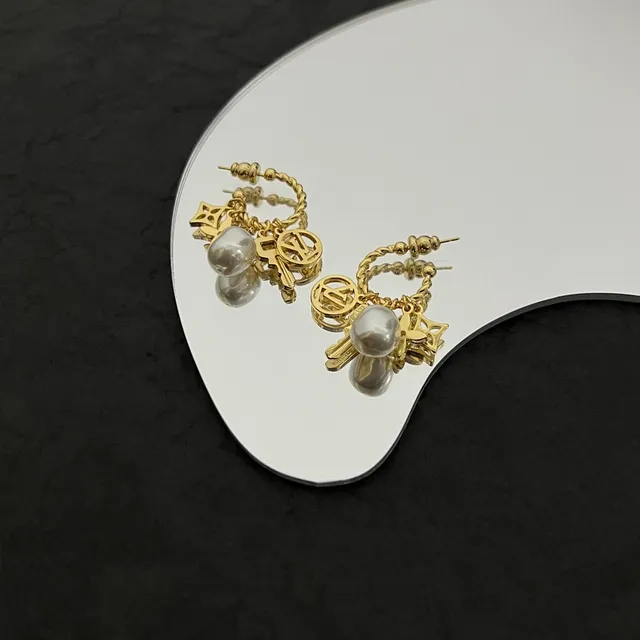 Louis Vuitton Gold-Tone Pearl and Monogram Charm Earrings 4