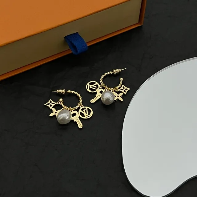 Louis Vuitton Gold-Tone Pearl and Monogram Charm Earrings 5