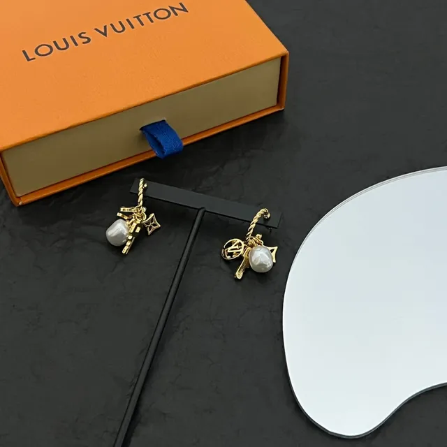 Louis Vuitton Gold-Tone Pearl and Monogram Charm Earrings 6