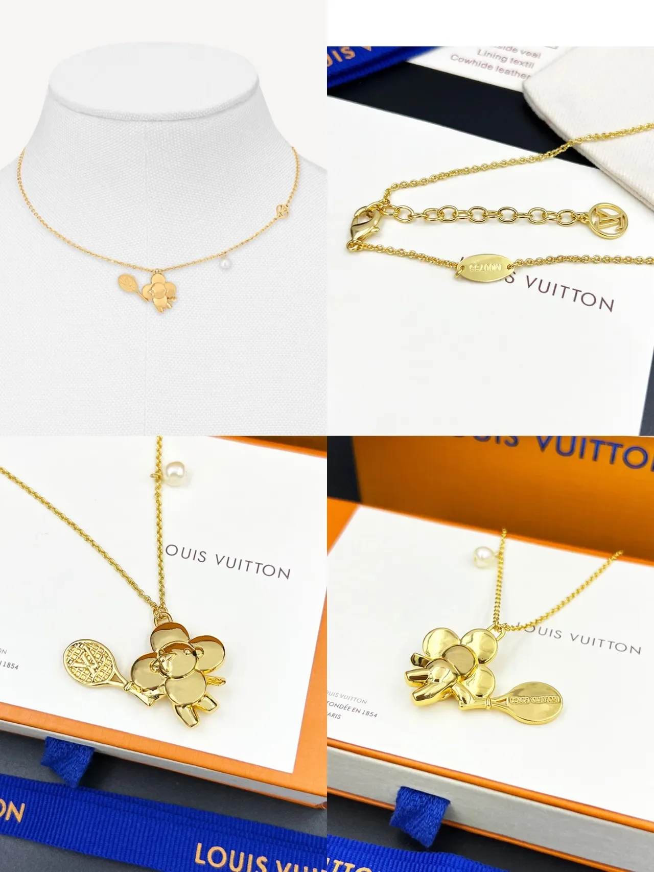 Louis Vuitton Gold-Tone Tennis Racket Floral Pendant Necklace 3