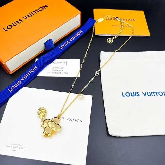 Louis Vuitton Gold-Tone Tennis Racket Floral Pendant Necklace 4