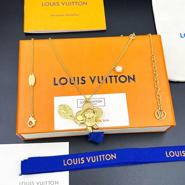 Louis Vuitton Gold-Tone Tennis Racket Floral Pendant Necklace 6