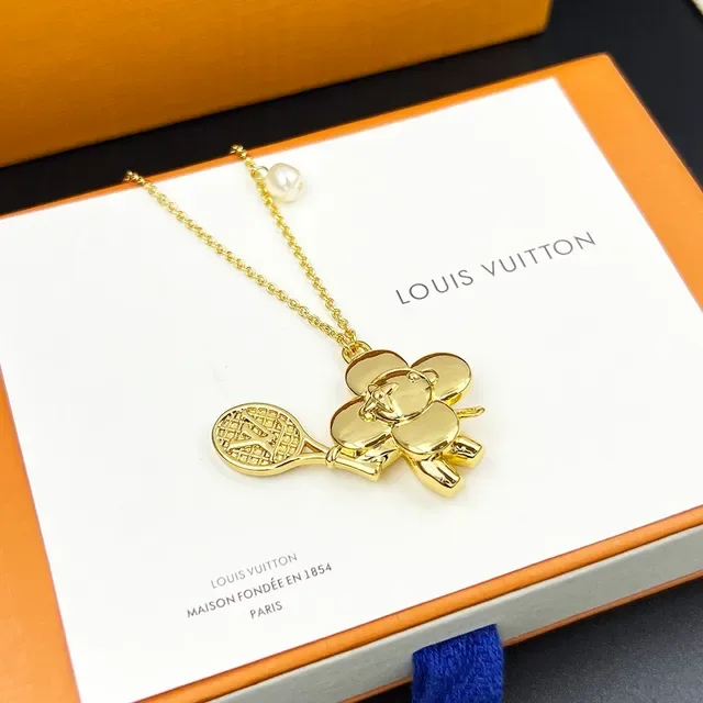 Louis Vuitton Gold-Tone Tennis Racket Floral Pendant Necklace 8