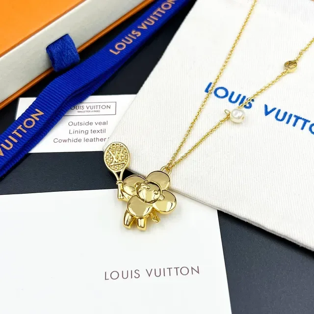 Louis Vuitton Gold-Tone Tennis Racket Floral Pendant Necklace 9