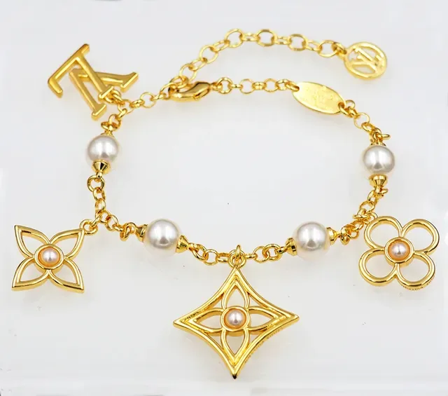 Louis Vuitton Gold White Chain Pearl Bead Stations Bracelet 2