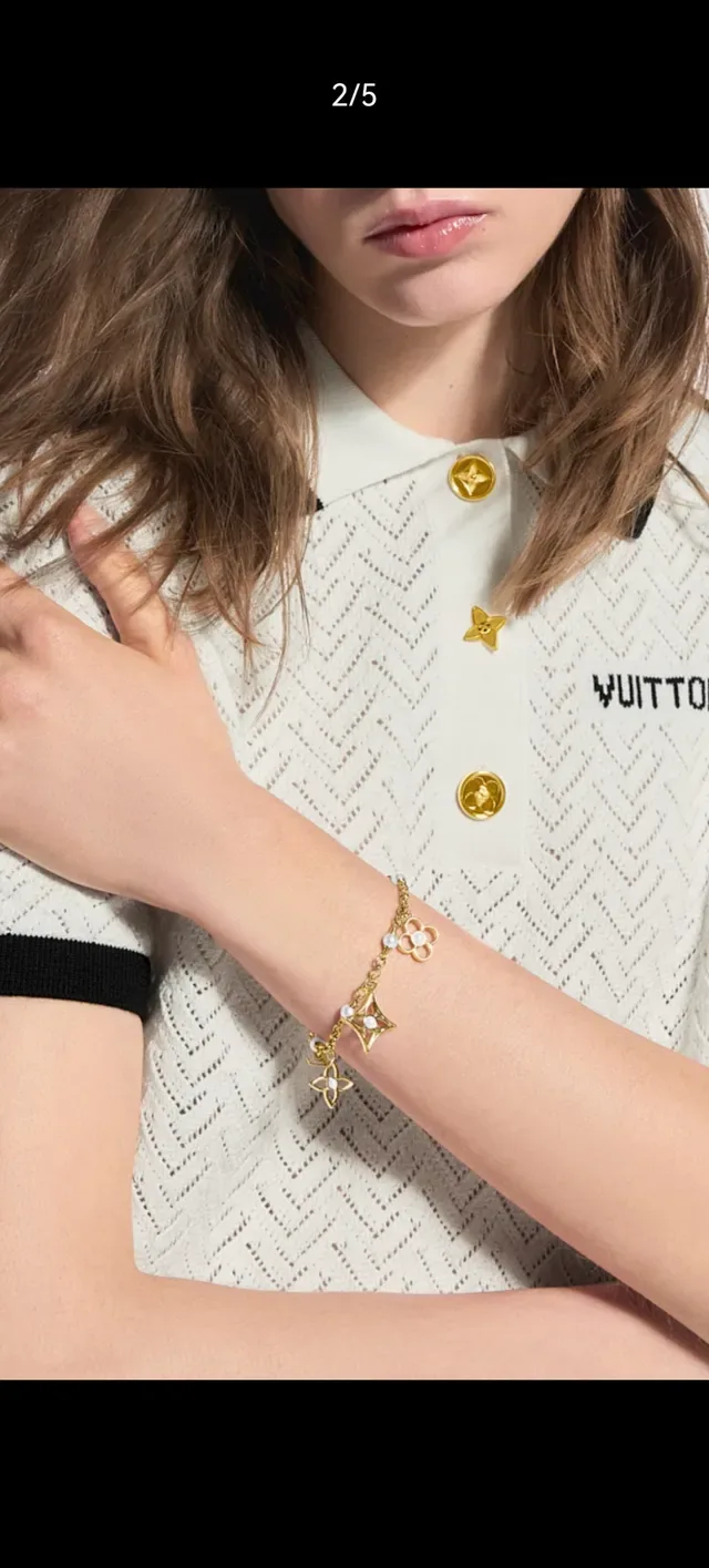 Louis Vuitton Gold White Chain Pearl Bead Stations Bracelet 12