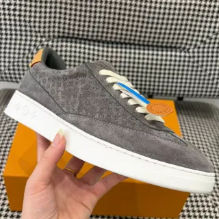 Louis Vuitton Gray White Monogrammed Suede Low-Top Lifestyle Sneakers