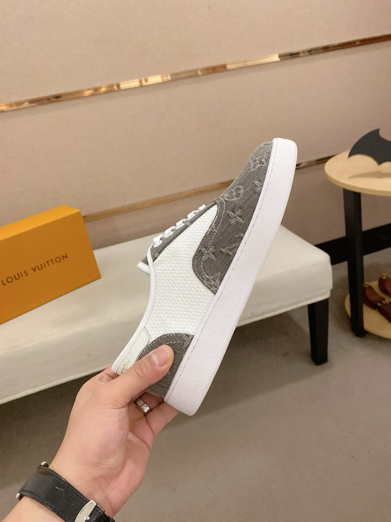 Louis Vuitton Gray White Monogrammed Textile Mesh Side Panels Lifestyle Sneakers 4