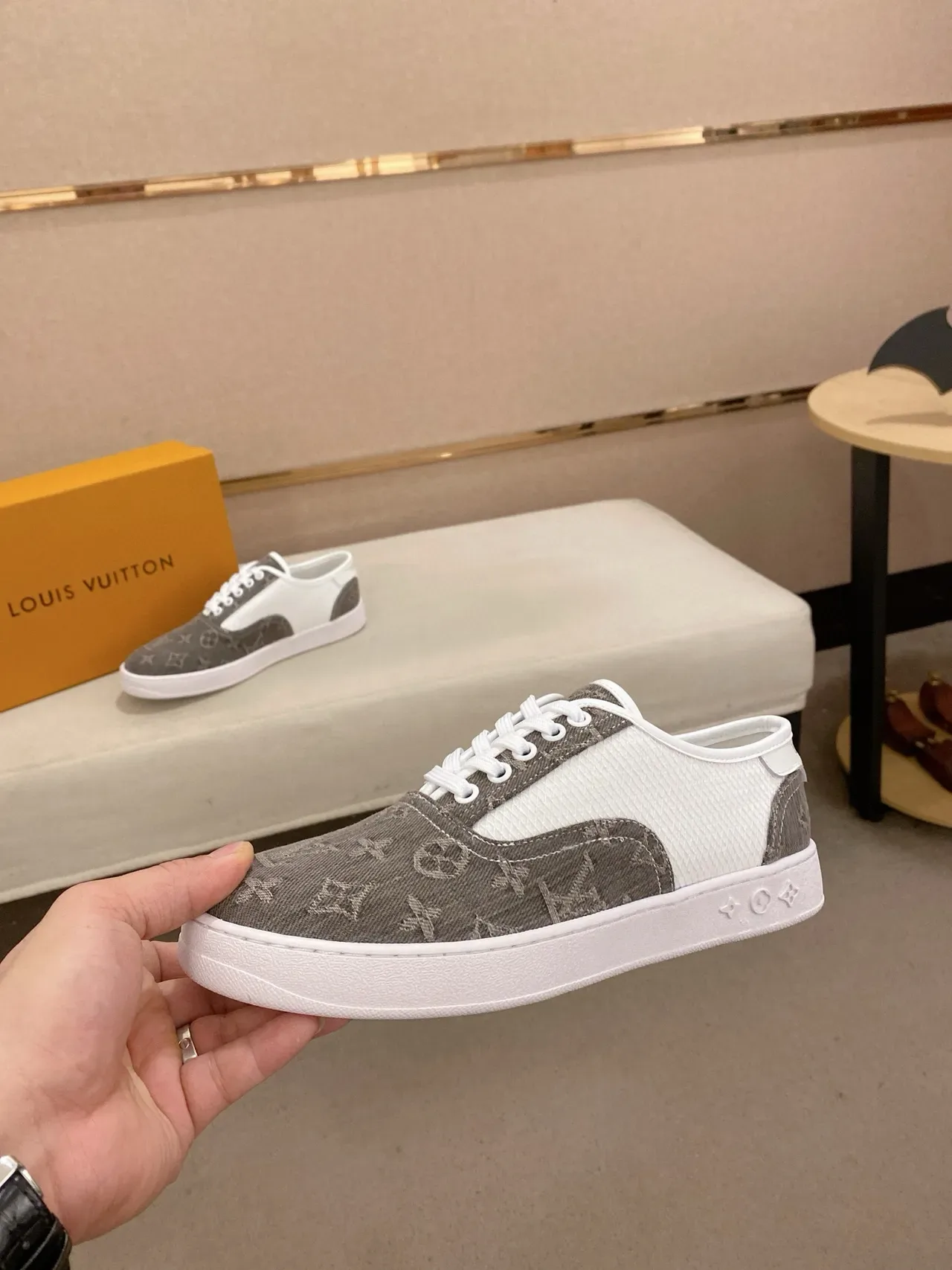 Louis Vuitton Gray White Monogrammed Textile Mesh Side Panels Lifestyle Sneakers 8