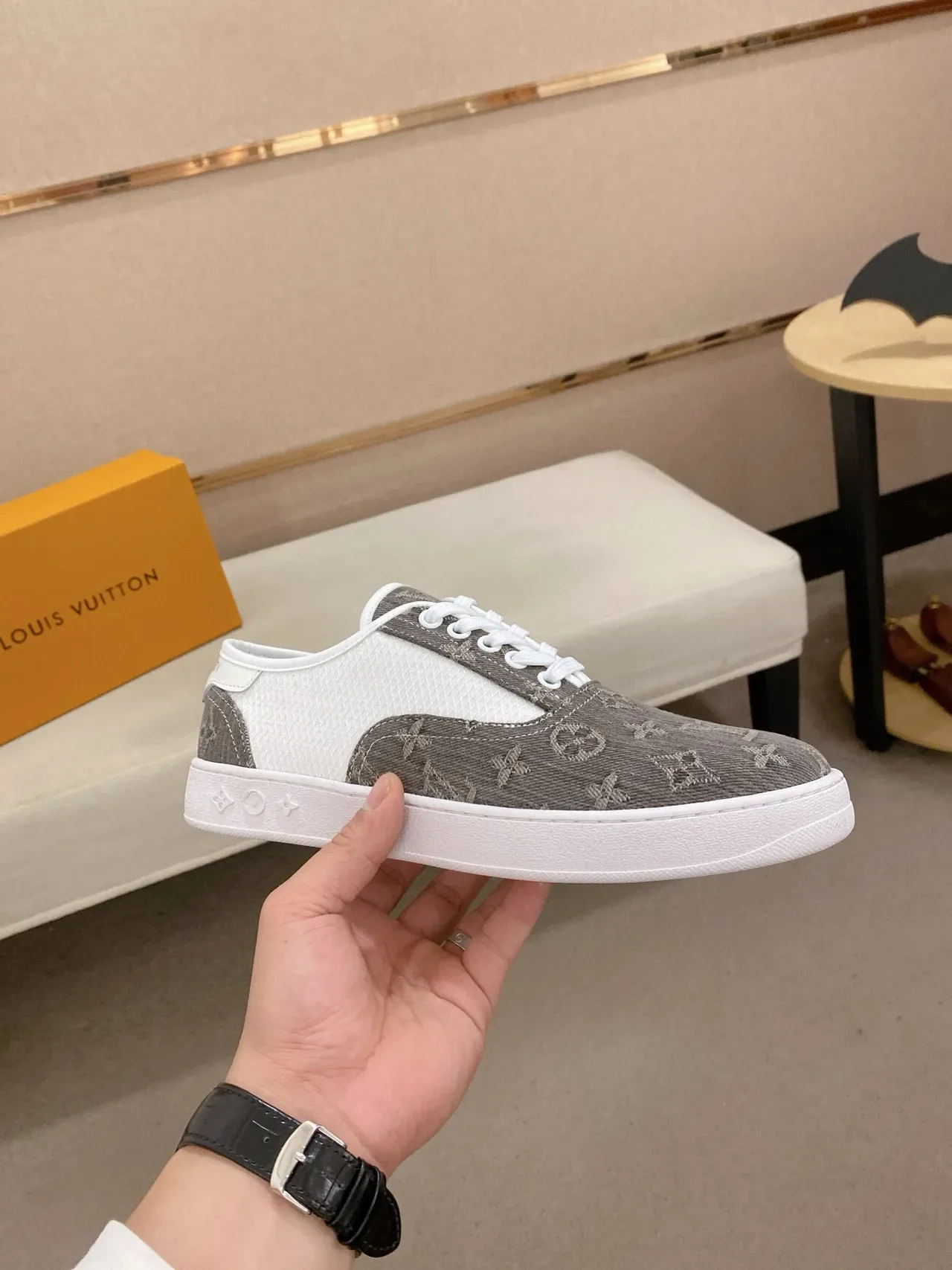 Louis Vuitton Gray White Monogrammed Textile Mesh Side Panels Lifestyle Sneakers 9