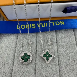 Louis Vuitton Green Silver Malachite Inlay Pavé-Set Stones Necklace
