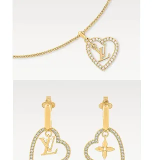 Louis Vuitton Heart Gold Silver Openwork Pavé-Set Crystals Necklace