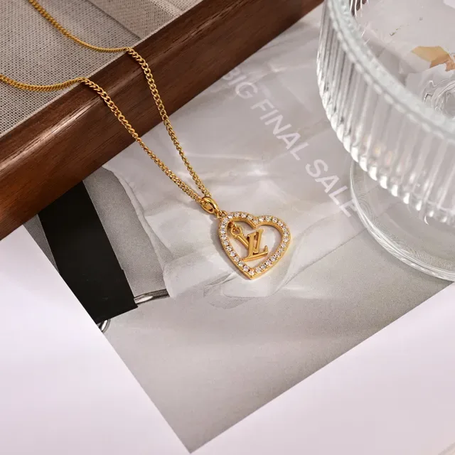 Louis Vuitton Heart Gold Silver Openwork Pavé-Set Crystals Necklace 2
