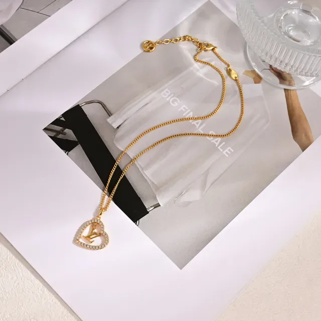 Louis Vuitton Heart Gold Silver Openwork Pavé-Set Crystals Necklace 3
