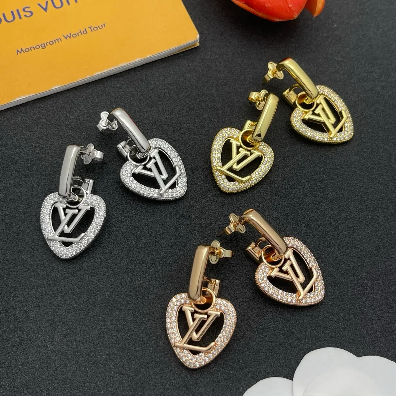Louis Vuitton Heart-Shaped Monogram Crystal Pavé Earrings 2