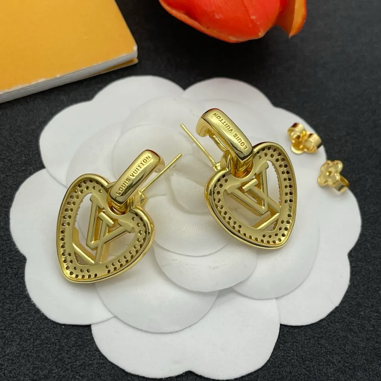 Louis Vuitton Heart-Shaped Monogram Crystal Pavé Earrings 3