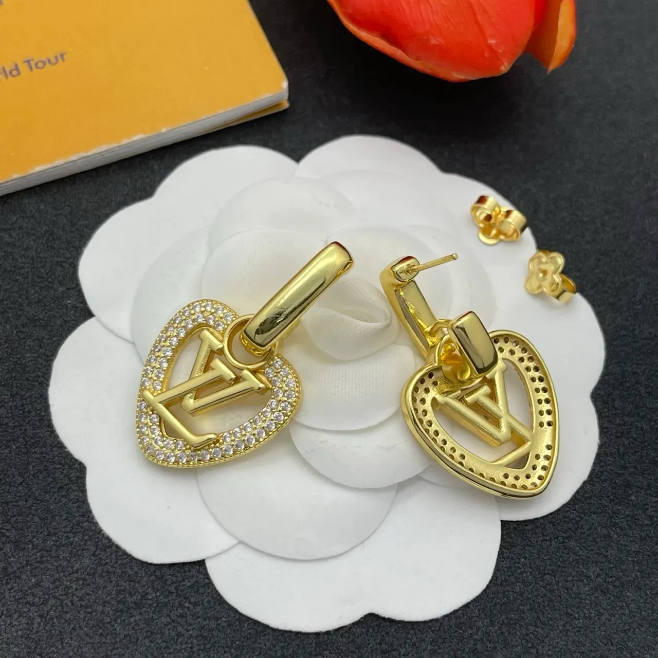Louis Vuitton Heart-Shaped Monogram Crystal Pavé Earrings 5