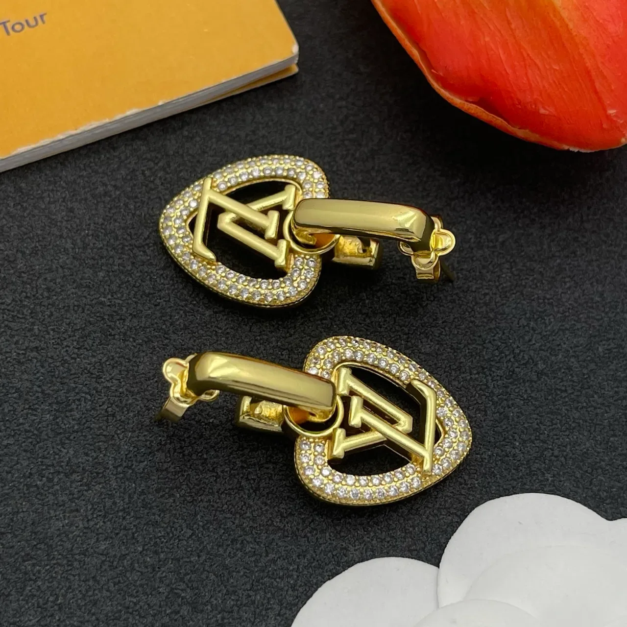 Louis Vuitton Heart-Shaped Monogram Crystal Pavé Earrings 6