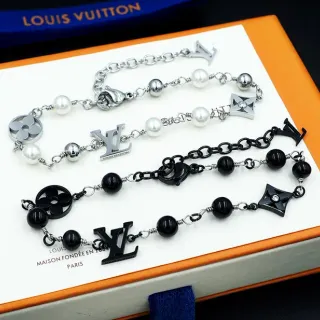 Louis Vuitton Iconic Bracelet রুপোর মুক্তা এবং কালো বীড চেইন কাঁচি