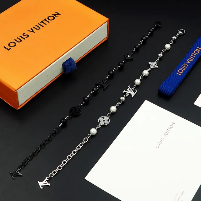 Louis Vuitton Iconic Bracelet سوار فضي لؤلؤ وسلسلة خرز أسود 5