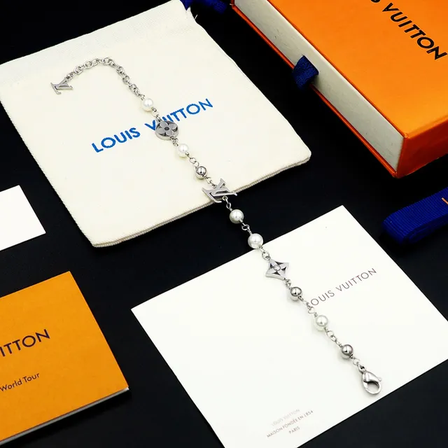 Louis Vuitton Iconic Bracelet سوار فضي لؤلؤ وسلسلة خرز أسود 6