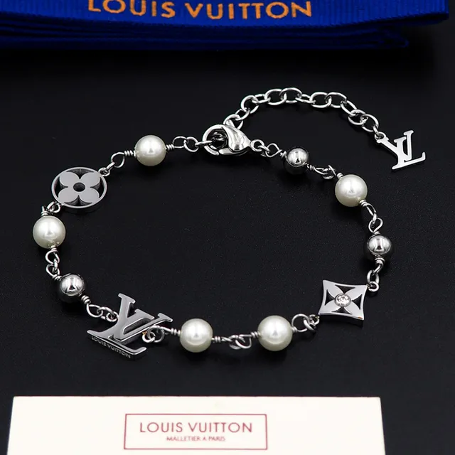 Louis Vuitton Iconic Bracelet سوار فضي لؤلؤ وسلسلة خرز أسود 7