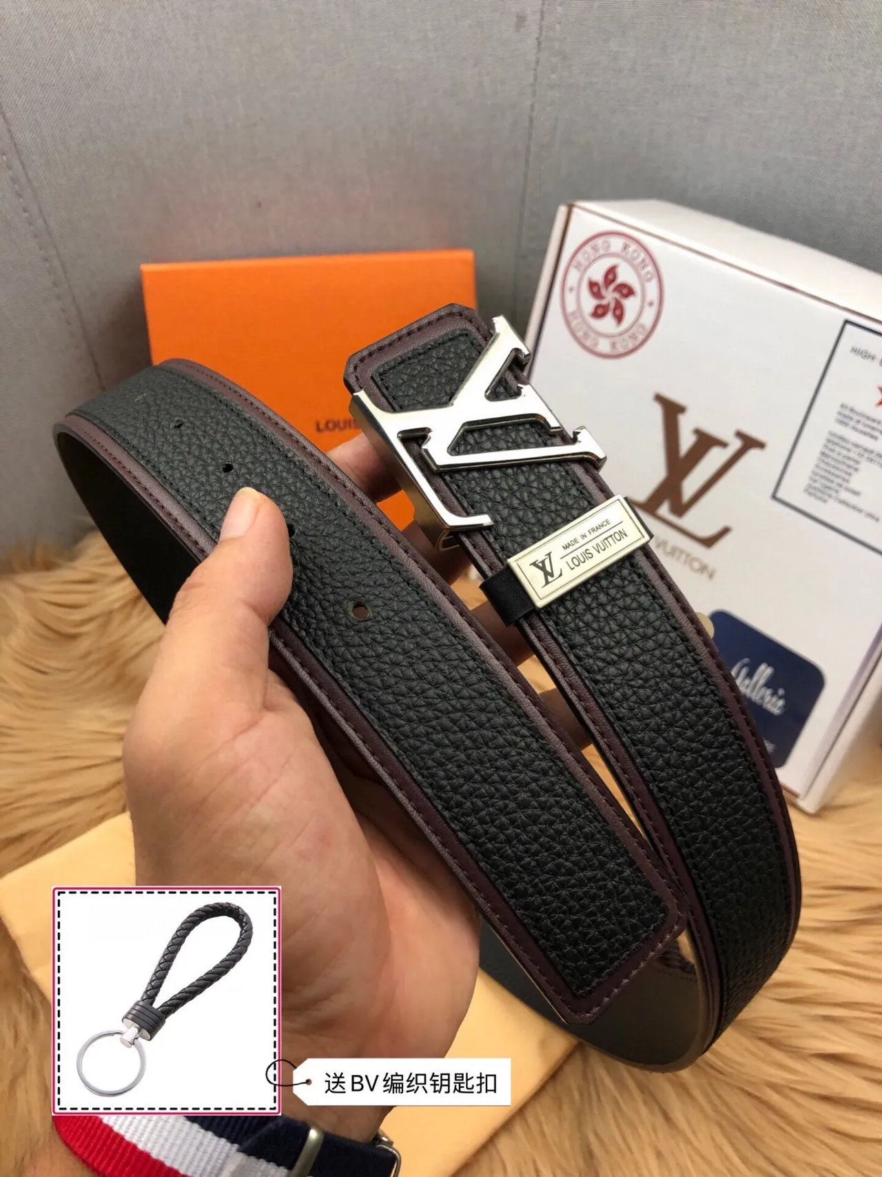 Louis Vuitton Initiales Black Brown Pebbled Two-Tone Edge Piping Leather Belt 9