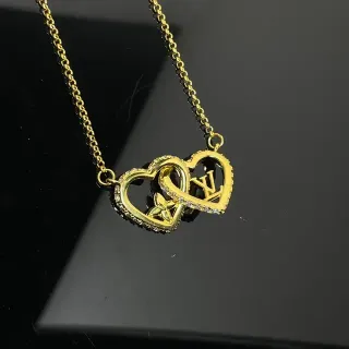 Louis Vuitton Interlocking Hearts Pavé Crystal Gold-Tone Necklace