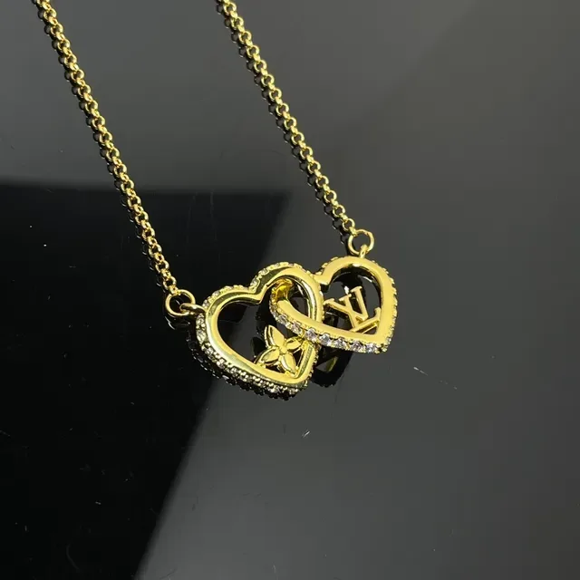 Louis Vuitton Interlocking Hearts Pavé Crystal Gold-Tone Necklace 2