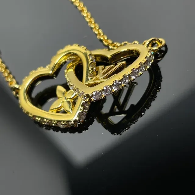 Louis Vuitton Interlocking Hearts Pavé Crystal Gold-Tone Necklace 3