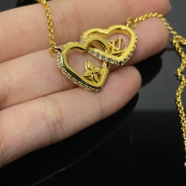 Louis Vuitton Interlocking Hearts Pavé Crystal Gold-Tone Necklace 4