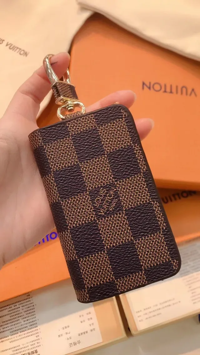 Louis Vuitton Key Holder Brown Beige Monogram Canvas Gold-Tone Hardware Wallet 6