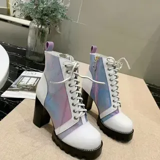 Louis Vuitton Le Cagole Iridescent Monogram White Ankle Boots