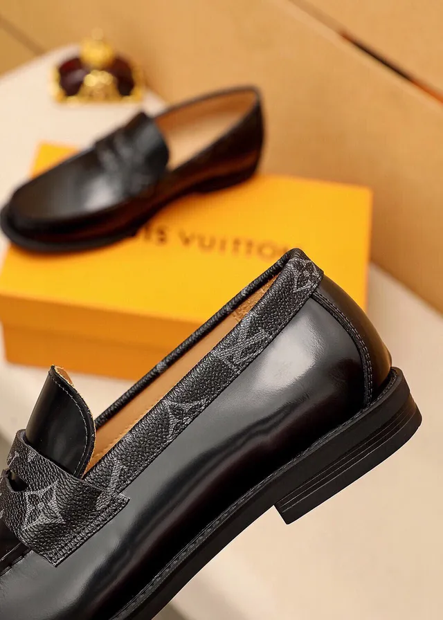 Louis Vuitton Loafer Black Beige Glossy Leather Monogrammed Strap Loafer 3