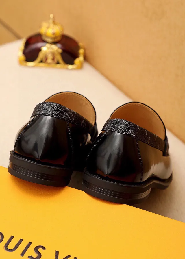 Louis Vuitton Loafer Black Beige Glossy Leather Monogrammed Strap Loafer 5