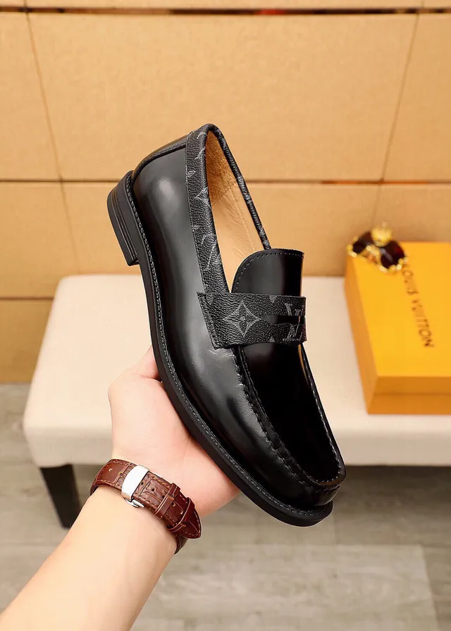 Louis Vuitton Loafer Black Beige Glossy Leather Monogrammed Strap Loafer 6