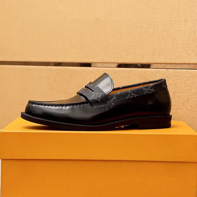 Louis Vuitton Loafer Black Beige Glossy Leather Monogrammed Strap Loafer 7