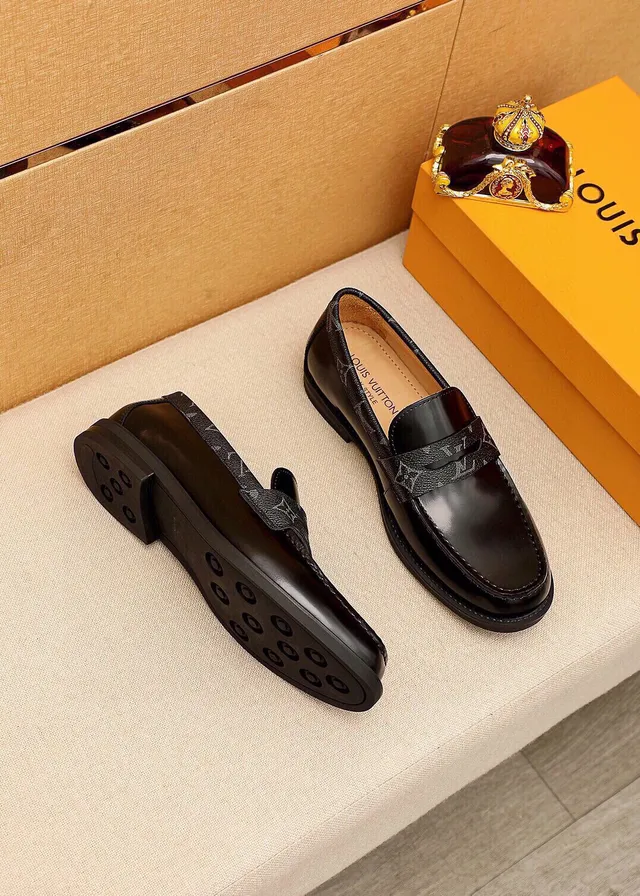 Louis Vuitton Loafer Black Beige Glossy Leather Monogrammed Strap Loafer 8