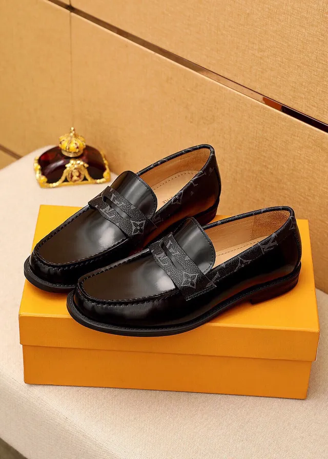 Louis Vuitton Loafer Black Beige Glossy Leather Monogrammed Strap Loafer 9