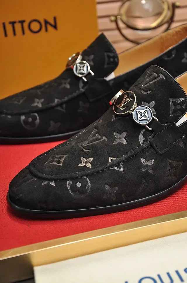 Louis Vuitton Loafer Black Beige Monogrammed Suede Metal Horsebit Ornament Loafer 2