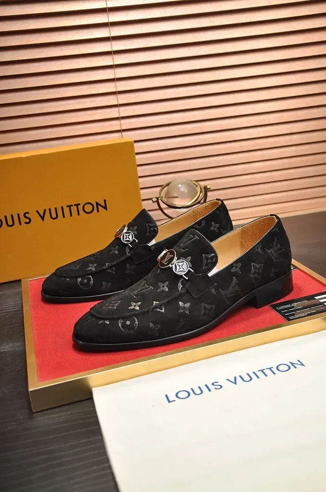 Louis Vuitton Loafer Black Beige Monogrammed Suede Metal Horsebit Ornament Loafer 4