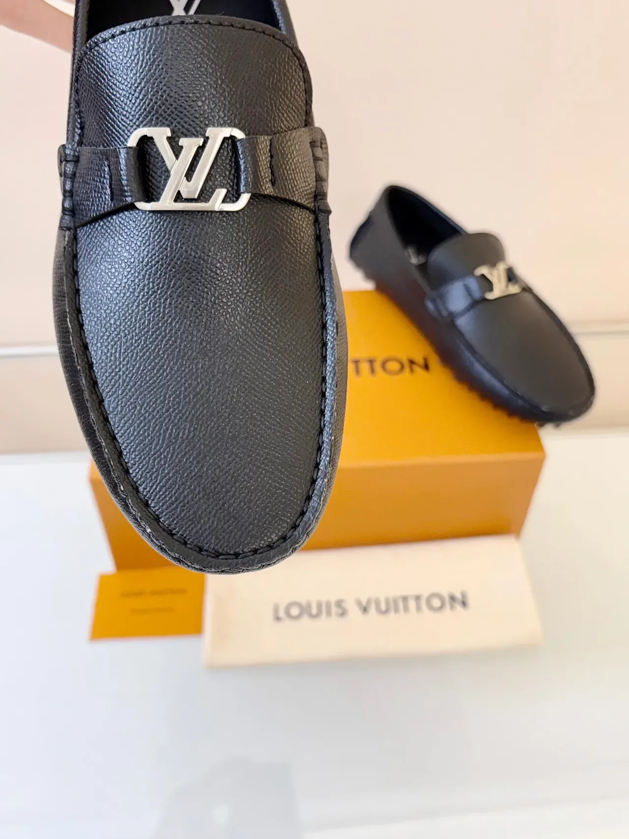 Louis Vuitton Loafer Black Pebbled Leather LV Buckle Strap Loafer 3