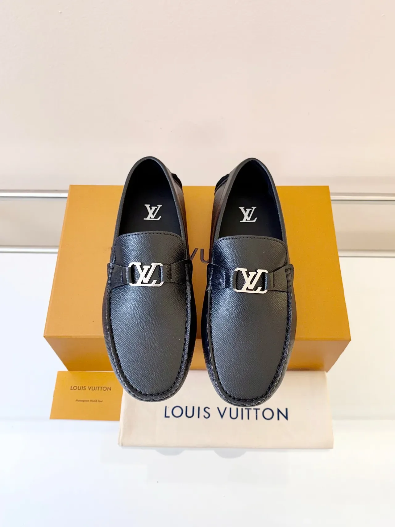 Louis Vuitton Loafer Black Pebbled Leather LV Buckle Strap Loafer 6