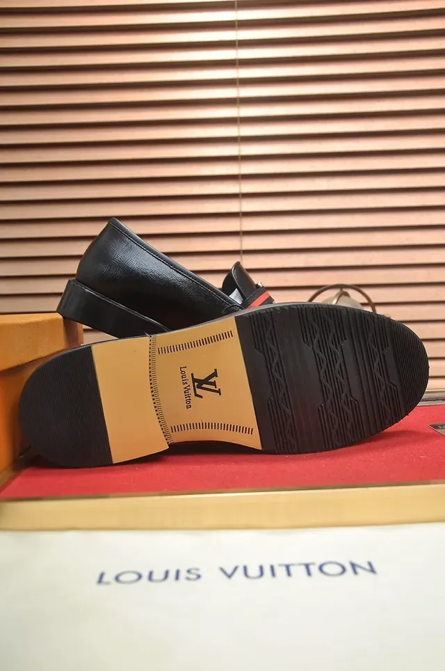 Louis Vuitton Loafer Black Red Textured Leather Metal LV Buckle Loafer 2
