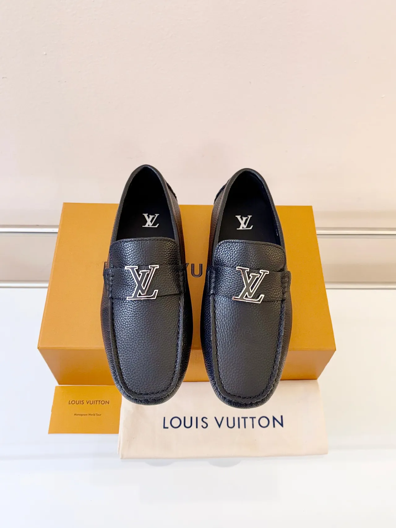 Louis Vuitton Loafer Black Silver Pebbled Leather LV Monogram Buckle Loafer 6