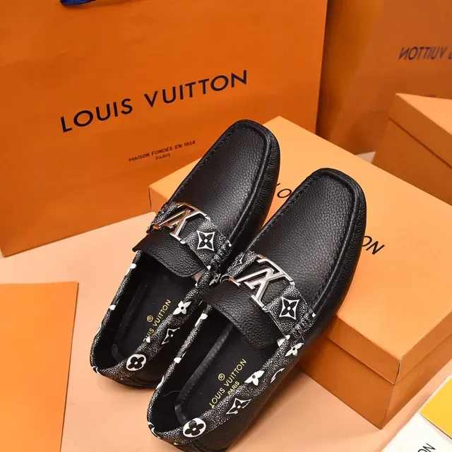 Louis Vuitton Loafer Black White Pebbled Leather Monogrammed Fabric Trim Loafer 3