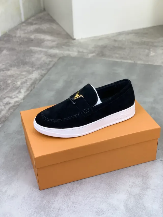 Louis Vuitton Loafer Black White Suede Upper Moc-Toe Stitching Loafer 4