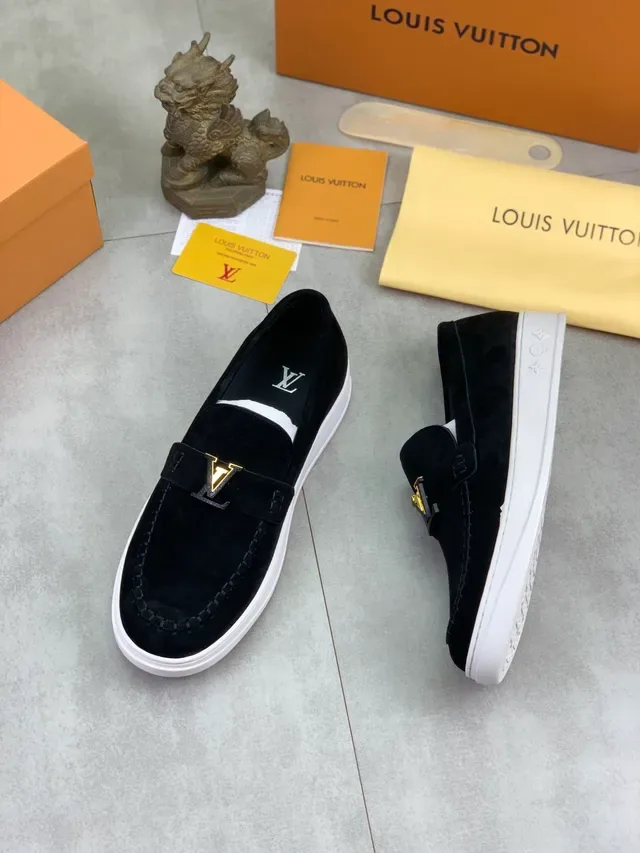 Louis Vuitton Loafer Black White Suede Upper Moc-Toe Stitching Loafer 5