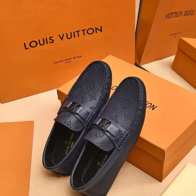 Louis Vuitton Loafer Navy Black Monogrammed Leather Metal LV Buckle Strap Loafer 3